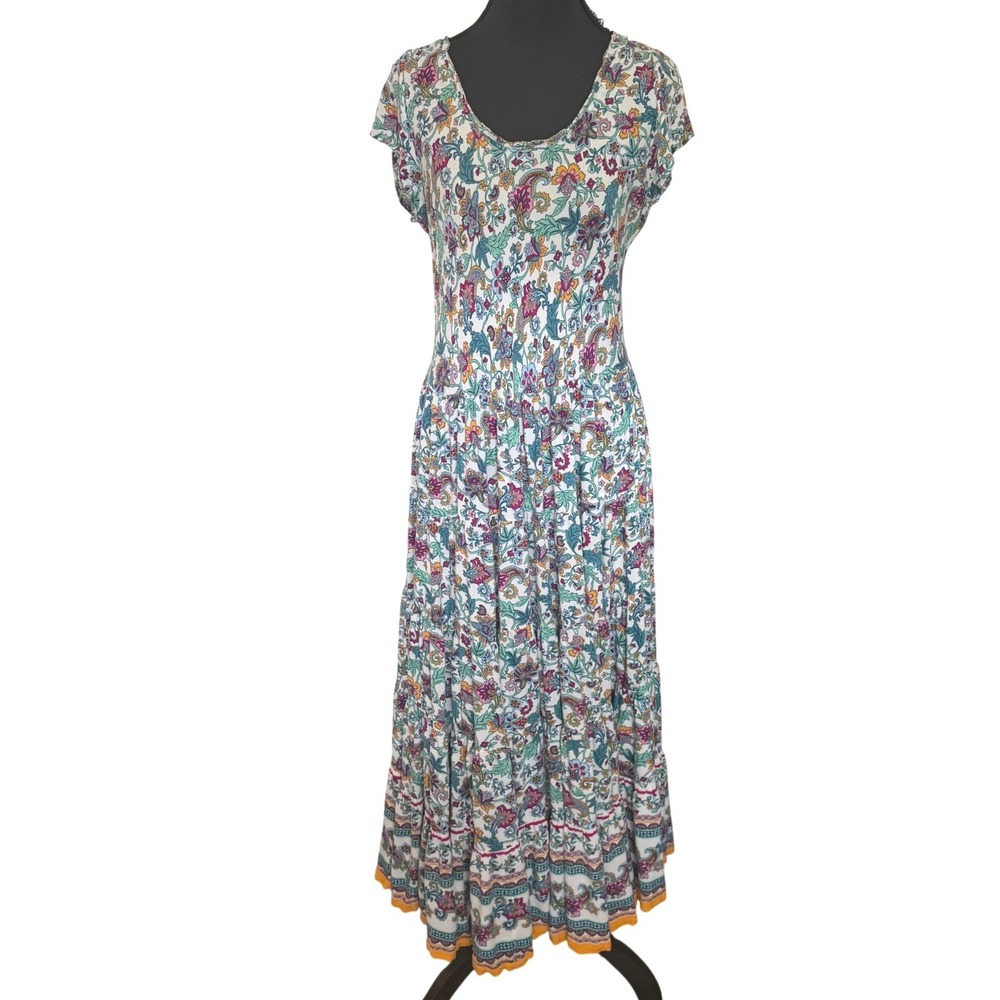 Soft Surroundings S Paisley Floral Tiered Maxi Dress Boho Cottage Gypsy Prarie
